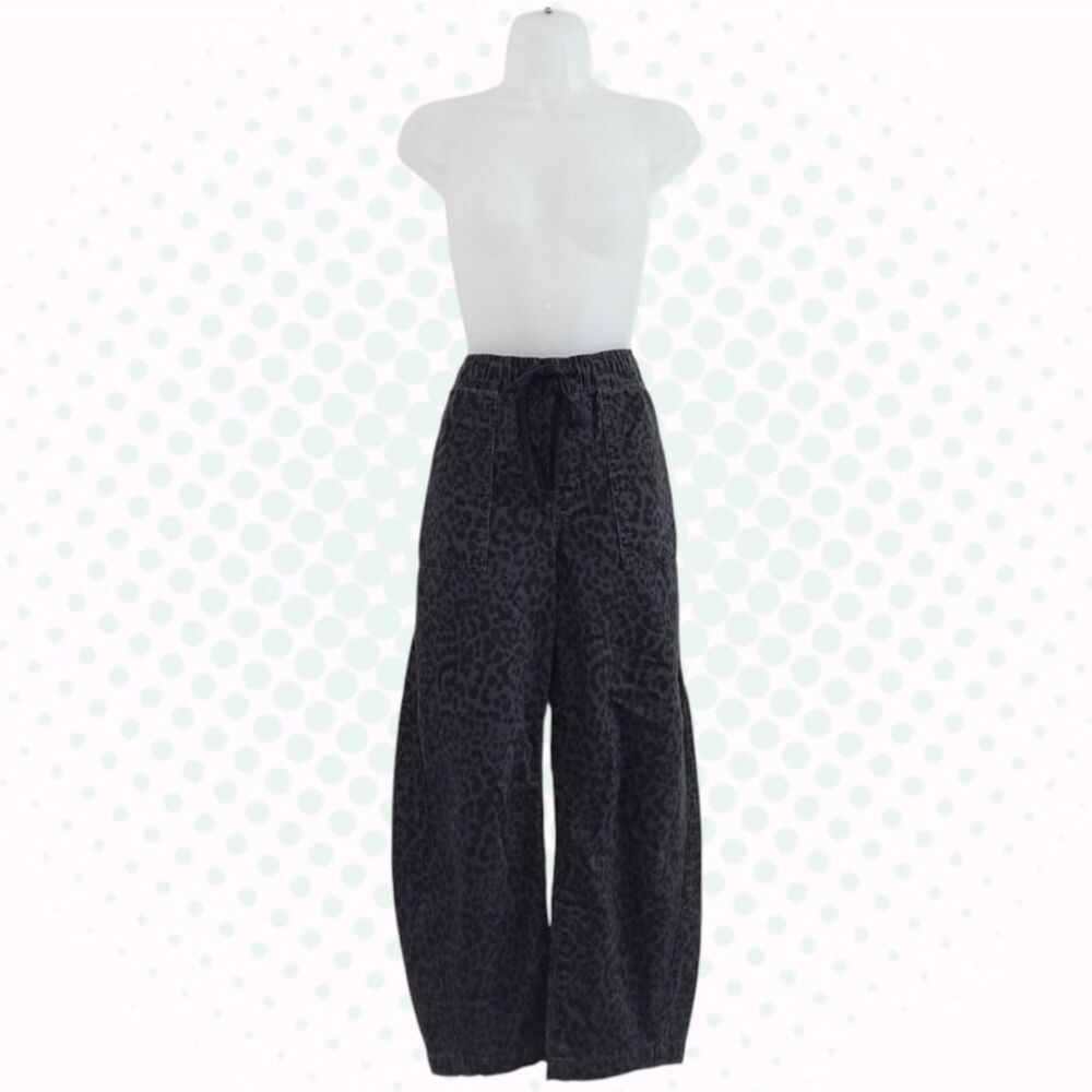 GAP Denim Charcoal Gray Leopard Print Pull On Barrel Leg High Rise Jeans Size S